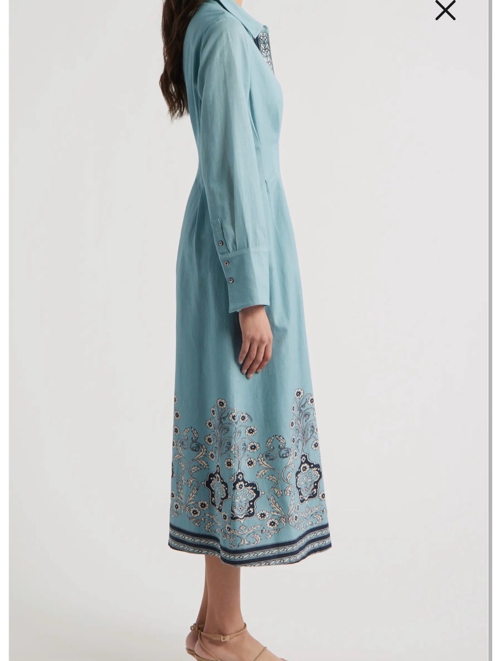 Cleobella Mirella placed print long sleeve cotton & linen Midi Dress - Picture 2 of 4